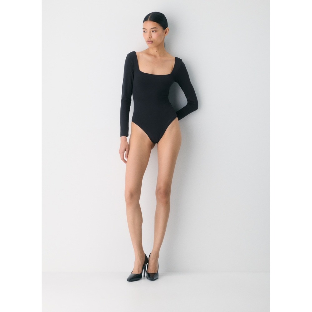 Babaton Women's Original Contour‎ Squareneck Bodysuit Charcoal Grey- Size M